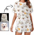 Custom Short Pajamas Set with Face Photo Women‘s Sleepwear Tee Personalized PJ Short Loungewear Set fot Her