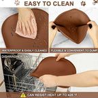 Small Silicone Pet Food Mat with Raised Edge for Food and Water Bowl, Square Dog Feeding Mats, Cat Food Trays for Floor Waterproof, Rubber Tray for Dogs and Cats, 12 x 12 x 0.7 Brown