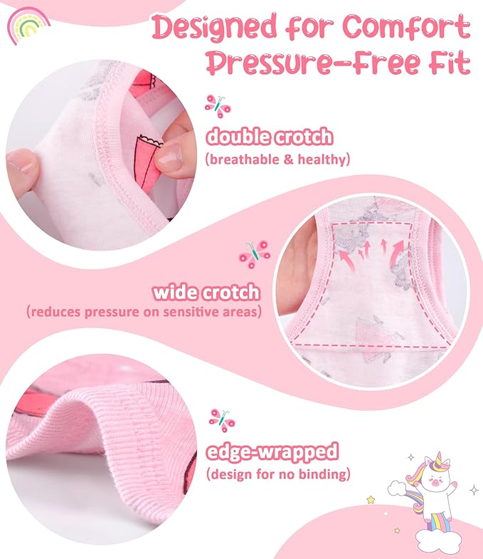 Girls and Toddlers 100% Cotton Underwear Tagless Soft Panties Size 2-3T,4-5T,6,8,10,12 (6-Pack)