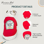Parisian Pet Dog Shirt - Embroidered “I Put Ketchup on My Treats“ - 100% Cotton and Polyester Doggy Clothes - Sleeved, Lightweight Costume for Dogs - Red Puppy Shirts for Large Dogs - XL