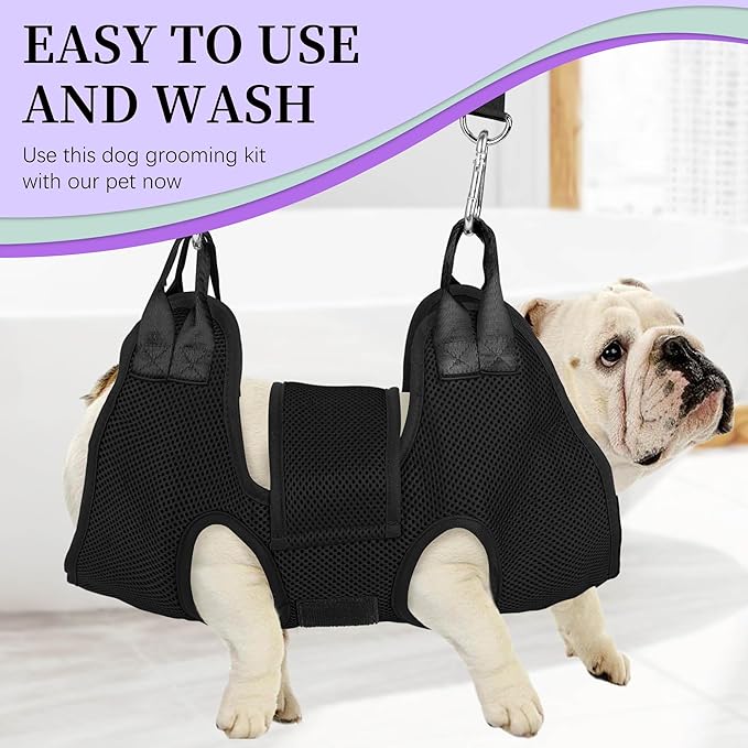 PatiencET Dog Grooming Hammock for Small Dogs Pet Hammock for Nail Trimming Dog Sling for Nail Clipping Dog Hanging Harness (Black S)