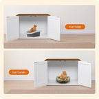 Dwanton Litter Box Enclosure, Cat Litter Box Furniture Hidden, Reversible Entrance Can Be on Left or Right Side, Wooden Cat Washroom Indoor, White and Warm Brown, 27.6 Inches