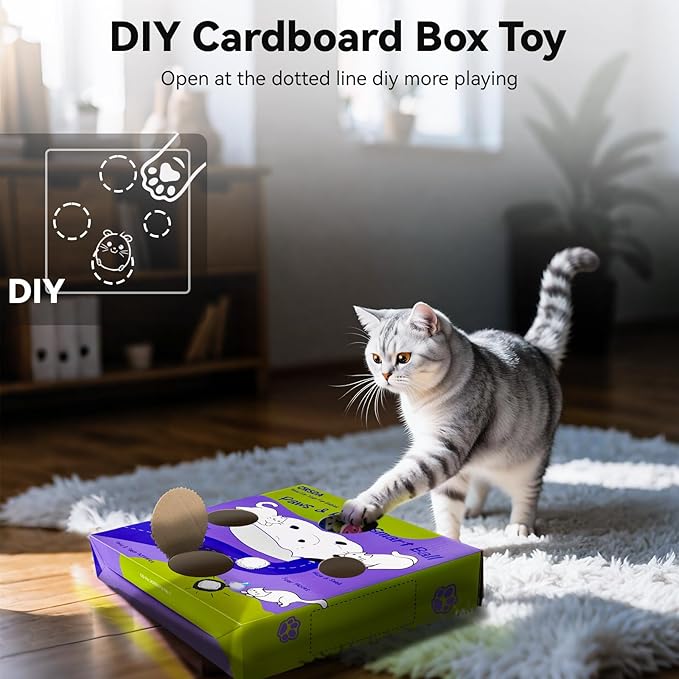 ORSDA Cat Toys for Indoor Cats, Interactive Activated Moving Ball in 7 Holes Mat, Automatic Fast Rolling Ball, Hide and Seek Toys for Adult Cats, Exercise Kicker Mouse Catching Game