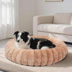 Donut Dog and Cat Bed, Luxurious Comfortable Faux Rabbit Fur Pet Beds, Round Anti-Anxiety Calming Puppy Kitten Bed with Anti-Slip Bottom for Small Medium Large Dogs & Cats(31", Brown)