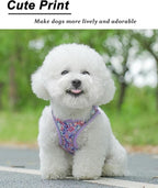 Light Purple Flower Pattern Dog Harness and Leash Set,No Escape Puppy Harnesses for Training Walking，Breathable Adjustable Puppy Vest for Small Medium Dogs, Cats (Light Purple, XXS)