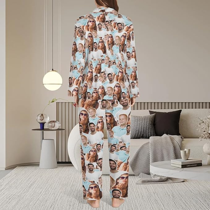 Custom Face Pajamas for Women Men,Personalized Dog Cat Pet Pajamas Set,Christmas Long Sleeve Sleepwear Pjs