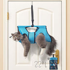 Pet Grooming Hammock for 5-11 lbs Pets, Door-Hook Hanging with Adjustable Height & Full Straps, Machine Washable with 1 Tool Bag Included Blue
