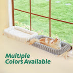 Zakkart SnugCloud Cat Window Perch with 4-Sided Bolster - Orthopedic Cat Hammock for Window Sill - Solid Hardwood & Metal Frame - Window Seat for Pets (Natural Color Wood w/Brown Bed, Large)