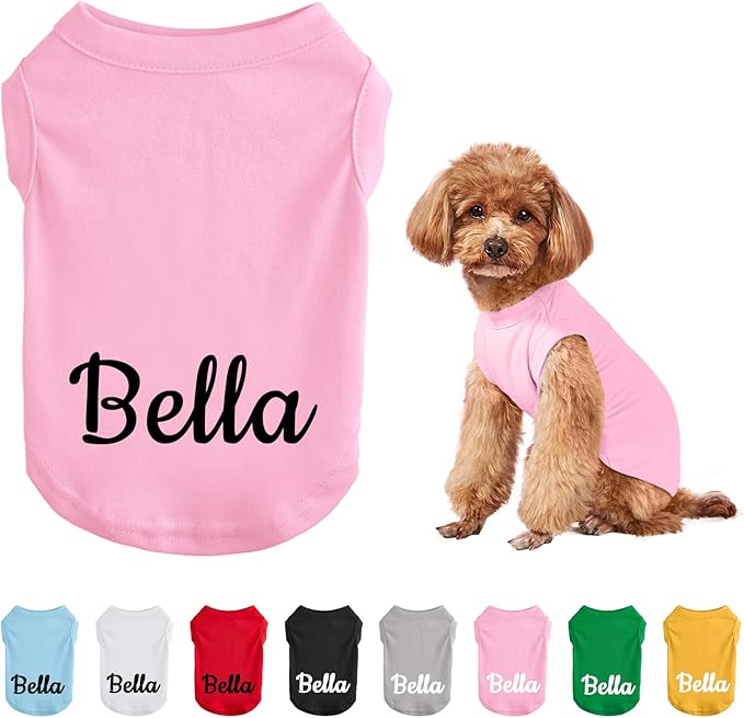 Custom Dog T-Shirts with Name, Breathable Personalized Print or Embroidered Name Numbers, Pet Vest Clothes, Summer Clothing Pullover for Dogs, Puppies, Cats, Kittens (XXL, 8 Colors)