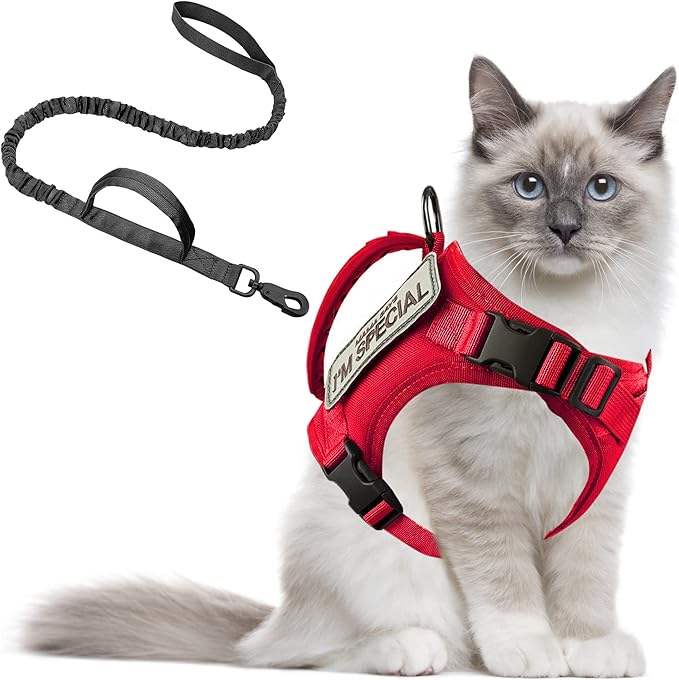 AIWAI Tactical Cat Harness for Walking Escape Proof, Adjustable Pet Vest Harness, Soft Mesh with Control Handle for Large Cat Small Dog, Gift with Patch