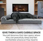 Furhaven Cooling Gel Dog Bed for Medium/Small Dogs w/ Removable Bolsters & Washable Cover, For Dogs Up to 35 lbs - Two-Tone Plush Faux Fur & Suede L Shaped Chaise - Stone Gray, Medium