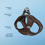 Best Pet Supplies - All Weather Plush, Reflective, No Pull Harness for Small, Medium Dogs, Cats - Secure with Hook & Loop Fastener, Buckle, Double D-Rings - Chocolate Suede, S