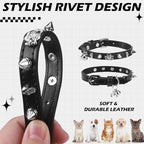 EXPAWLORER Cat Collar for Girl Boy Cats- Adjustable Leather Pet Collar with Safety Elastic Belt,Personalized Punk Accessories Buckle Collars with Bell & Durable D-Ring, Rivet (Black)