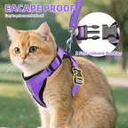PUPTECK Cat Harness and Leash Set Escape Proof Reflective Cat Walking Harness Adjustable Soft Breathable Mesh Vest for Small Pets, Purple, M
