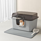 Oneluck Large Cat Litter Box with Transparent Covered,Mat and Scoop, Convenient for Observing Cats, Front Door Flap for Privacy, Gray (23.5" L x 16.9" W x 15.76" H) (23.5" L x 16.9" W x 15.76" H)