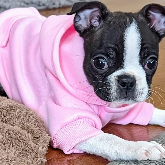 Jecikelon Winter Dog Hoodie Sweatshirts with Pockets Warm Dog Clothes for Small Dogs Chihuahua Coat Clothing Puppy Cat Custume (Pink, X-Small)