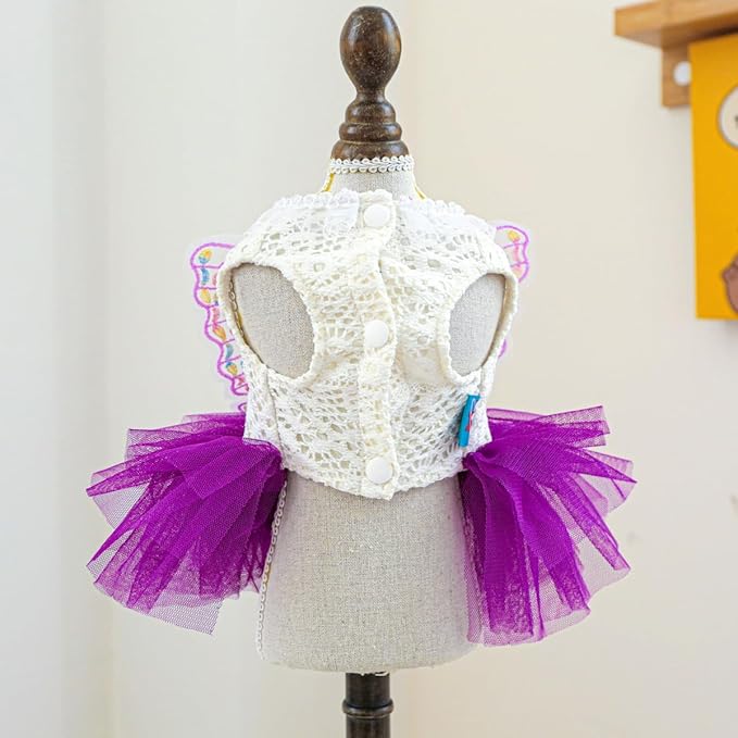 Fashion Sweet Puppy Dog Blingbling Princess Skirt Pet Dog Lace Cake Camisole Tutu Dress B-Purple XS