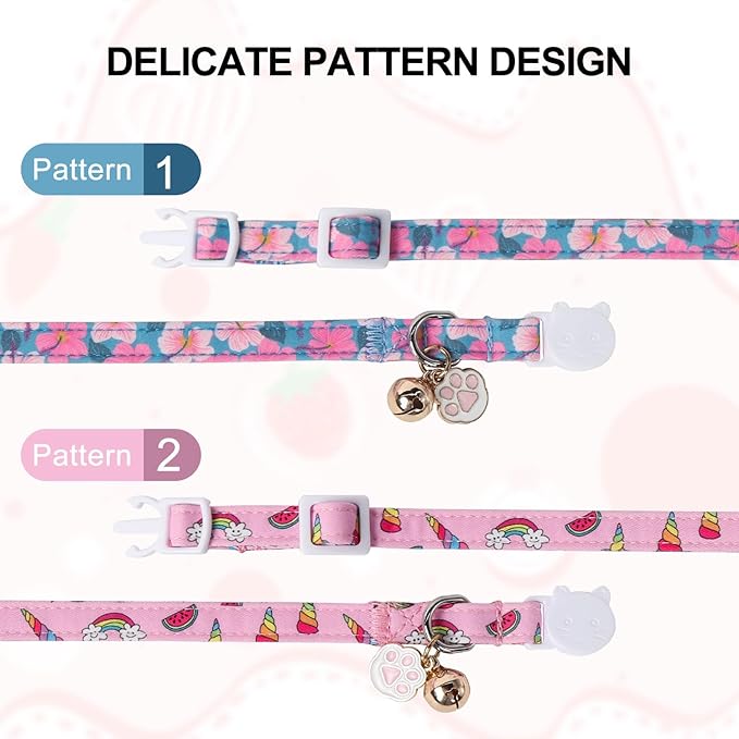 Unique Style Paws Pink Cat Collar,Breakaway Cat Collar with Bell & Pendant,Adjustable Cat Collar for Girl Boy Cats,Ideal Gift for Kitten