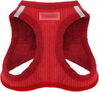 Best Pet Supplies - All Weather Plush, Reflective, No Pull Harness for Small, Medium Dogs, Cats - Secure with Hook & Loop Fastener, Buckle, Double D-Rings - Red Corduroy, L