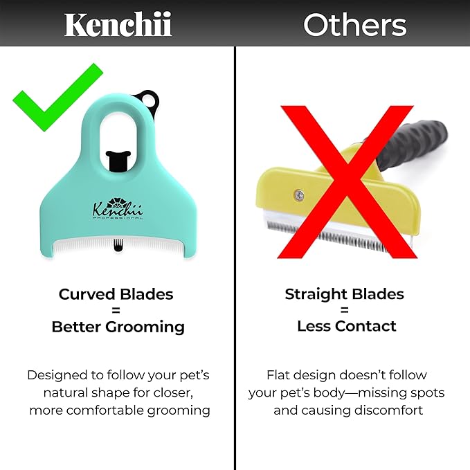 Kenchii Pocket Rake for Dogs & Cats – Precision Curved Blades – Pocket-Sized Deshedding & Grooming Tool for Long & Short Hair – Self-Cleaning, Skin-Friendly Pet Rake for Shedding & Coat Maintenance