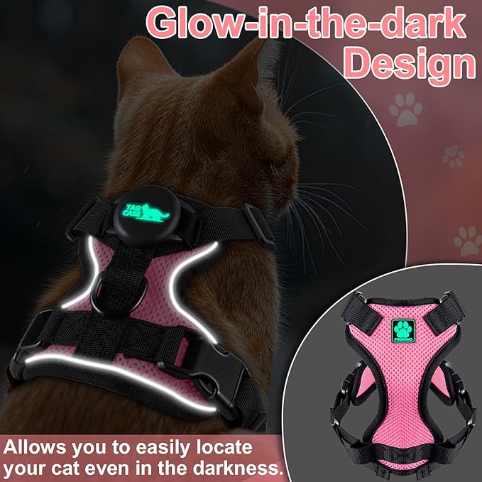 Cat Harness and Leash for Walking,Airtag Cat Harness and Leash Set with Integrated Hidden type Air Tag Holder,Escape Proof Reflective Adjustable Vest Harnesses with Apple Air Tag Case for Cats,Puppies