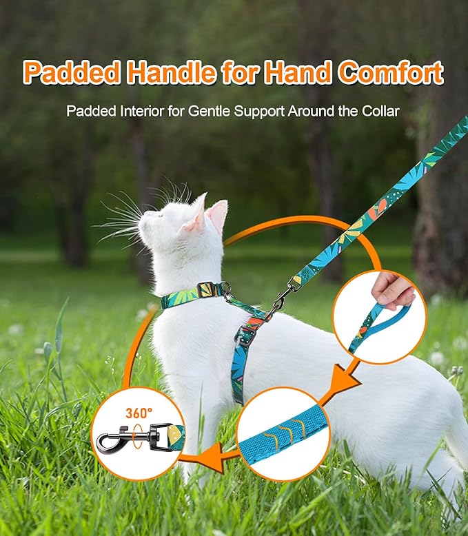 Halypet Cat Harness and Leash Set, Escape Proof [3 in 1 Adjustable & Lightweight] Cat Harness, Soft Comfortable Kitten Harness for Large Cats Safe, Easy to Wear (Hawaii Green, Medium)