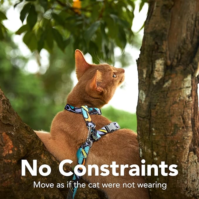 Cat Harness and Leash Set - Escape Proof Adjustable Cat Harness, Comfortable Soft Lightweight, Use Safe & Easy, Walking Travel Kitten Harness for Small Medium Large Cats (Blue Butterfly Magic)