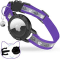 Breakaway AirTag Cat Collar, Reflective Cat Tracker Collar with Air Tag Holder and Bell, Safety Elastic Band Cat GPS Collars for Girl Boy Cats, Kittens and Puppies (Purple, 8-13'')