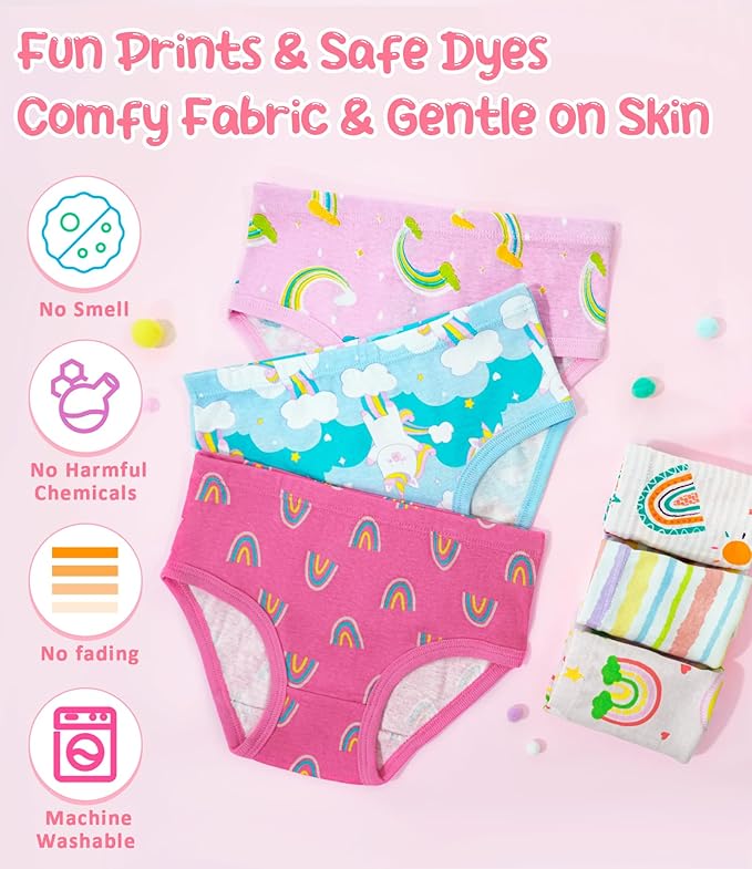 Girls and Toddlers 100% Cotton Underwear Tagless Soft Panties Size 2-3T,4-5T,6,8,10,12 (6-Pack)