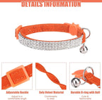 EXPAWLORER Soft Velvet Safe Cat Collars for Girl Cats -2 Pack Rhinestones Bling Diamante Adjustable Collars Breakaway- Chirstmas Cat Clollar Gifts with Bells for Boy Cats Kitty and Small Dogs