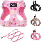 PUPTECK Dog Harness and Leash Set for Small Medium Dogs No Pull Step-in Soft Mesh Puppy Cat Vest Harnesses Reflective at Night, Pink Floral, S