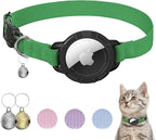AirTag Cat Collars, Stretchy Collar with Apple AirTag Holder and Bell, Breakaway Ultra Design Elastic GPS Tracking Collars for Cats and Puppies, (7.5-12.5 Inch), Emerald Green