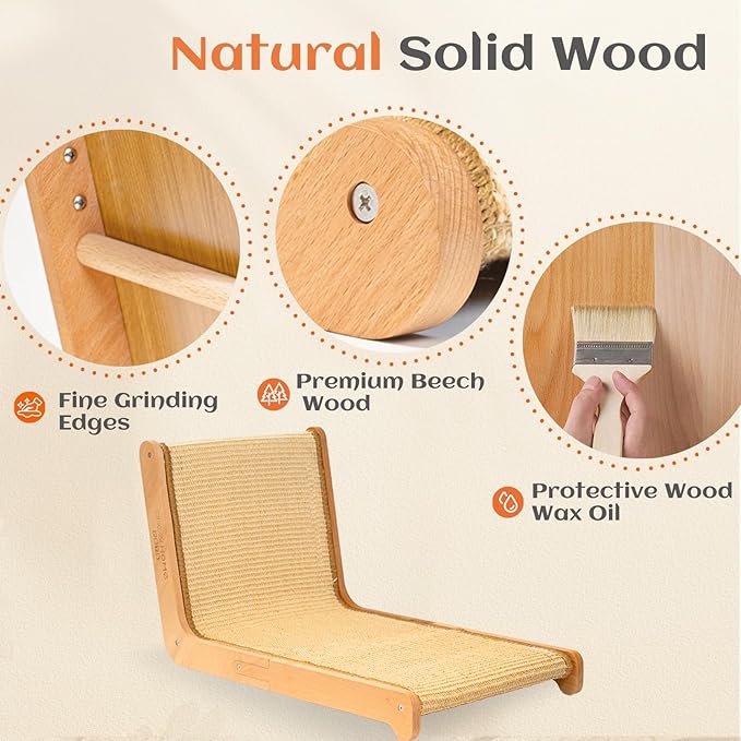 CHEERHOME PETS Sisal Cat Scratcher for Indoor Cats Scratching Pad Vertical Cat Scratcher L Shape Cat Scratching Board Cats Scratch Post Solid Wooden Cat Furniture(Large)