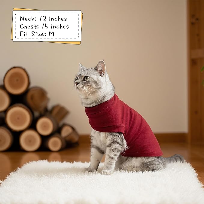 EXPAWLORER Soft Cat Sweater - Sweaters for Cats Only Warm Kitten Clothes, Fall and Winter Pet Coat Pullover Design, Fleece Sweatshirt Clothing Also for Puppy Small Dogs, Red Medium