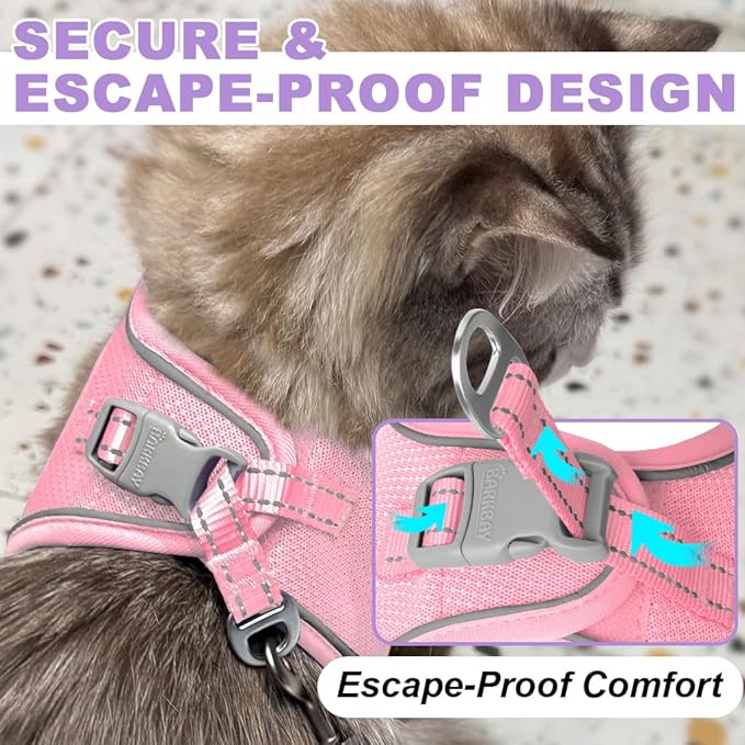 Cat Harness and Leash Set,Escape Proof Kitten Harness,Step in Adjustable Soft Lightweight,Easy Control,Reflective Strips Comfortable for Walking Travel(Baby Pink,XS)