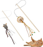 NOWFRESH Cat Wand Toy Set, 2 PCS Interactive Cat Teaser Wands with Cute Lion & Mouse Designs, Equipped with Bells and Streamers to Captivate Your Cat’s Attention