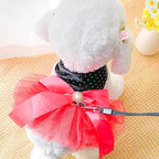 Black Polka Dot Dog Dress with D-Ring, Puppy Wedding Attire for Small Dog Girl,Cat Birthday Outfit, Red Tutu Party Dress for Kitten Chihuahua Yorkie Pomeranian (Black, Medium)