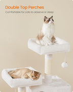 Feandrea Cat Tree, 45.3-Inch Cat Tower, Plush Condo with Scratching Post, Ramp, Perch, Spacious Cave, for Small Space, Cream White UPCT141W02