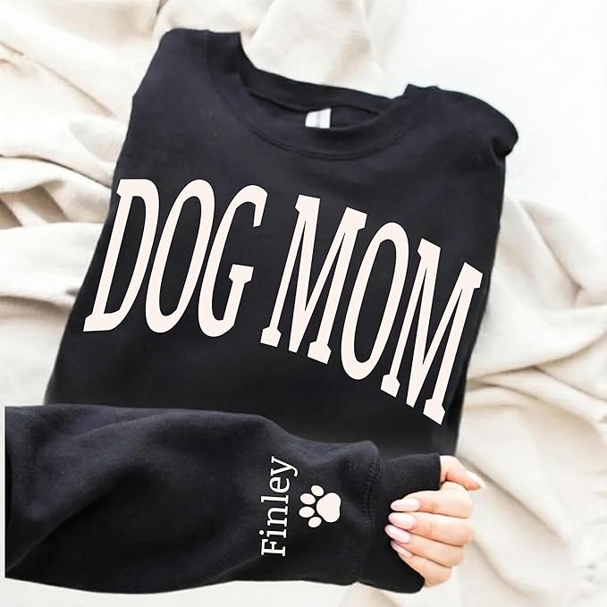 moonloom Dog Mom Sweatshirt, Animal Lover Gift, Custom crewneck with pet name on sleeve