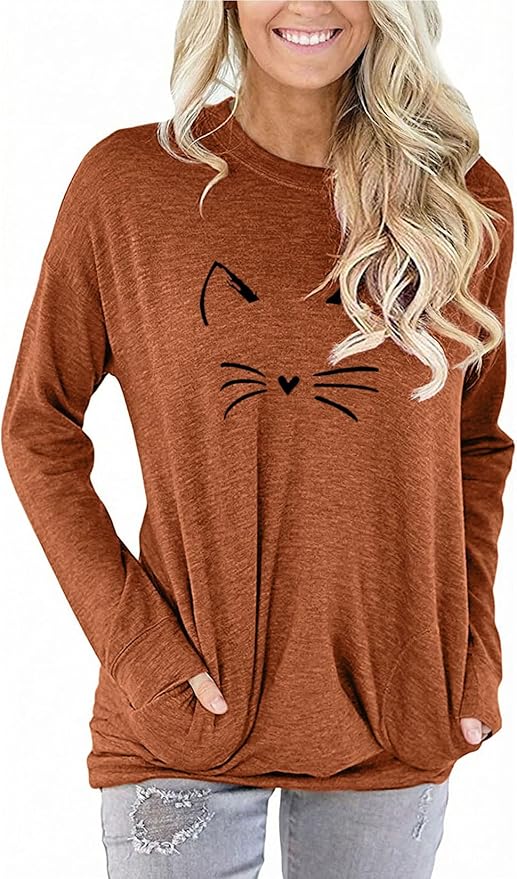 Akihoo Womens Casual Long Sleeve Tunic Tops Crew Neck Shirt Blouses