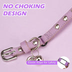 EXPAWLORER Leather Cat Collar for Girl Boy- Adjustable Pet Collar with Safety Elastic Belt,Personalized Heart Accessories Buckle Collars with Bell & Durable D-Ring,Heart (Purple)