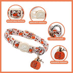 Fall Cat Collar-2Pack Autumn Kitten Collars-Halloween Breakaway Pumpkin Kitty Collars-Cute Pumpkin and Maple Leaf Pendants,Maple Leaf Cat Collar with Bell, for Girl & Boy Cats