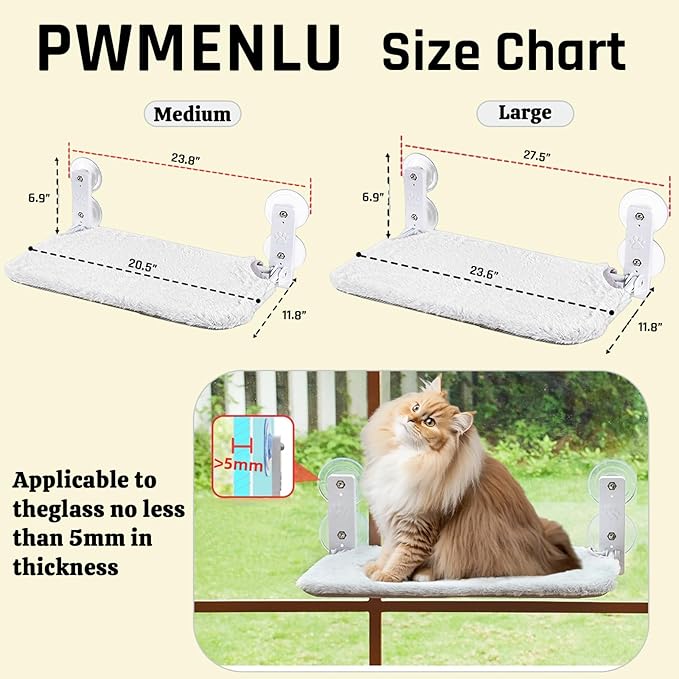 Cat Window Perch, Cordless Foldable Cat Hammock for Indoor Cats with Upgraded Suction Cups Strong Metal Frame Holds Up to 44lbs (M 1PC)