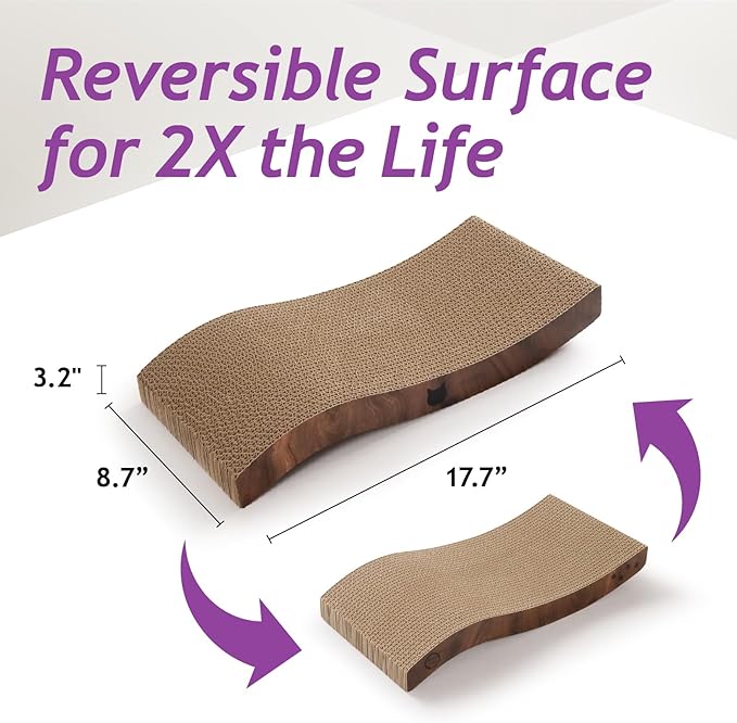 Reversible Wave Cat Scratcher for Indoor Cats - Cat Scratching Board, Horizontal Cat Scratch Pad Lounger with Reversible Usability and Extra Comfort for Lounge(1Pack, Dark Cherry)