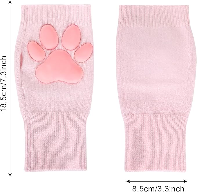 Nydotd Cat Paw Pad Mittens Gloves Kawaii Pink 3D Claw Fingerless Cute Cat Cosplay Gloves Sleeve for Girls Party