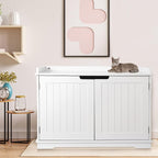 ZENY Wooden Cat Litter Cabinet, Hidden Litter Box Enclosure, Modern Storage Bench with Divider, Fit Most Boxes - White
