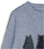 WDIRARA Women's Cat Graphic Sweater Long Sleeve Crew Neck Knit Tops Casual Knitwear