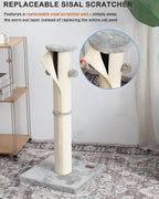 Kilodor Cat Scratching Post 34 Inches Large Sturdy Cat Post with Replaceable Sisal Scratcher and Hanging Ball Scratching Post for Indoor Cats Adult Grey