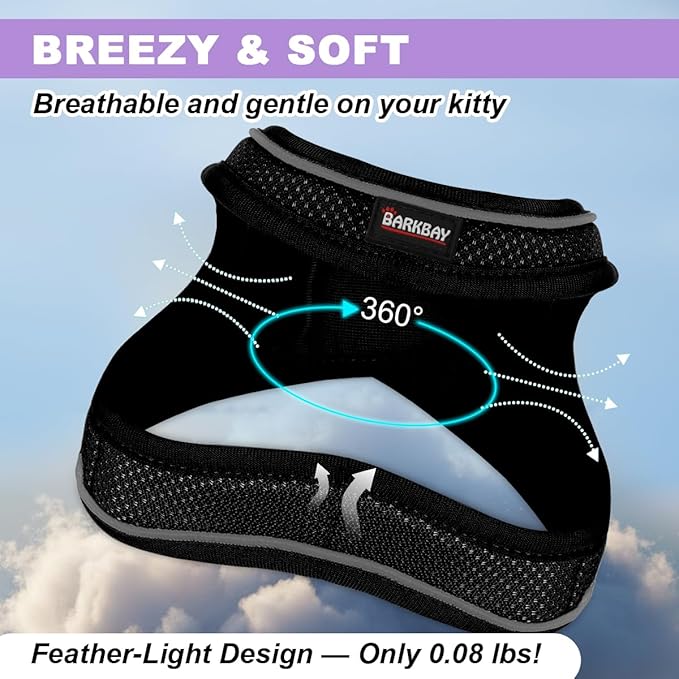 Cat Harness and Leash Set,Escape Proof Kitten Harness,Step in Adjustable Soft Lightweight,Easy Control,Reflective Strips Comfortable for Walking Travel(Black,XS)