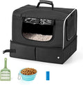 Cat Enclosed Travel Litter Box Kit with Lid Odorless Dustless, Lightweight Cat Portable Foldable Litter Box for Indoor and Car